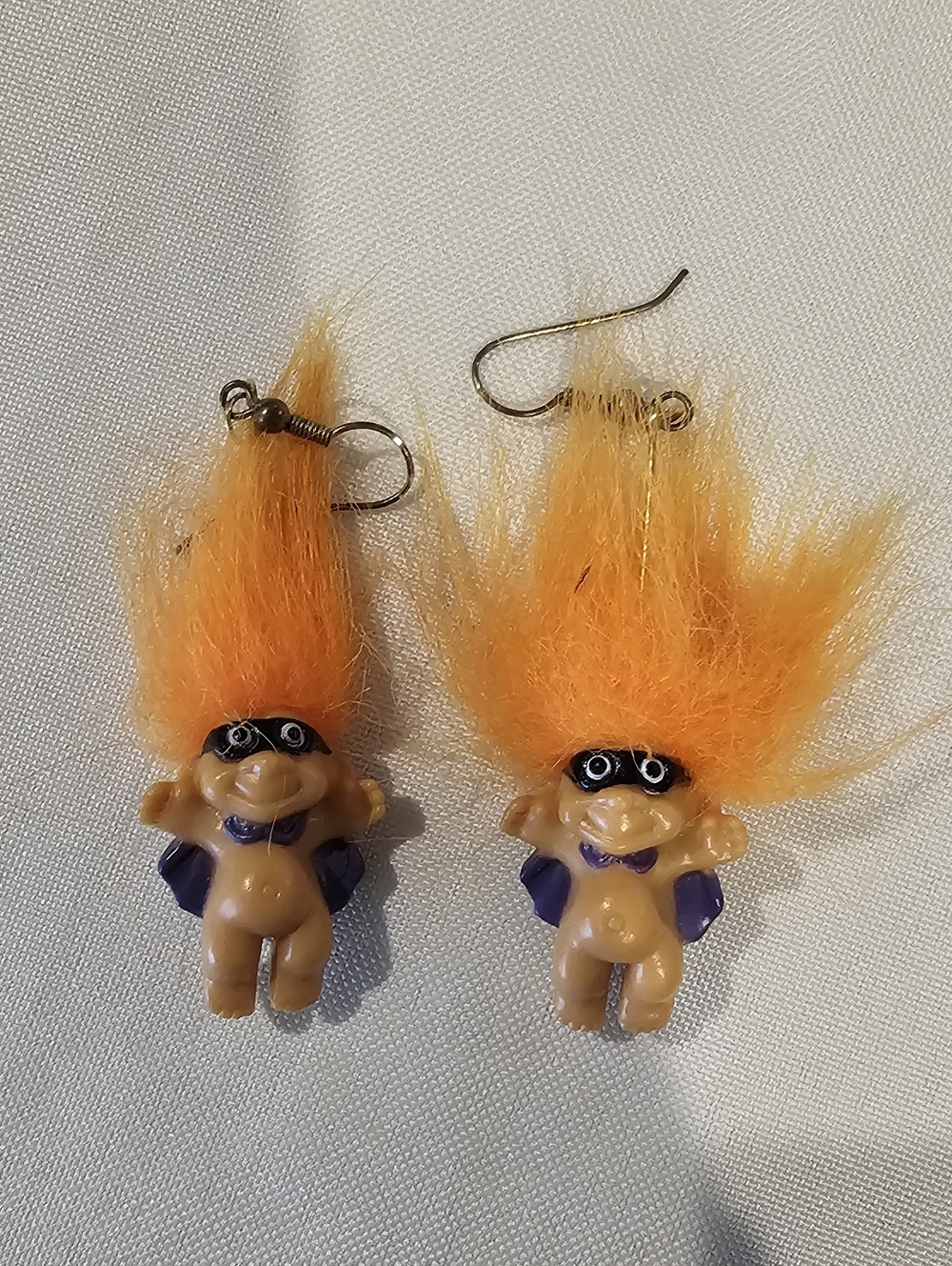 Orange Hair Troll Earrings - Novelty Purple Accents